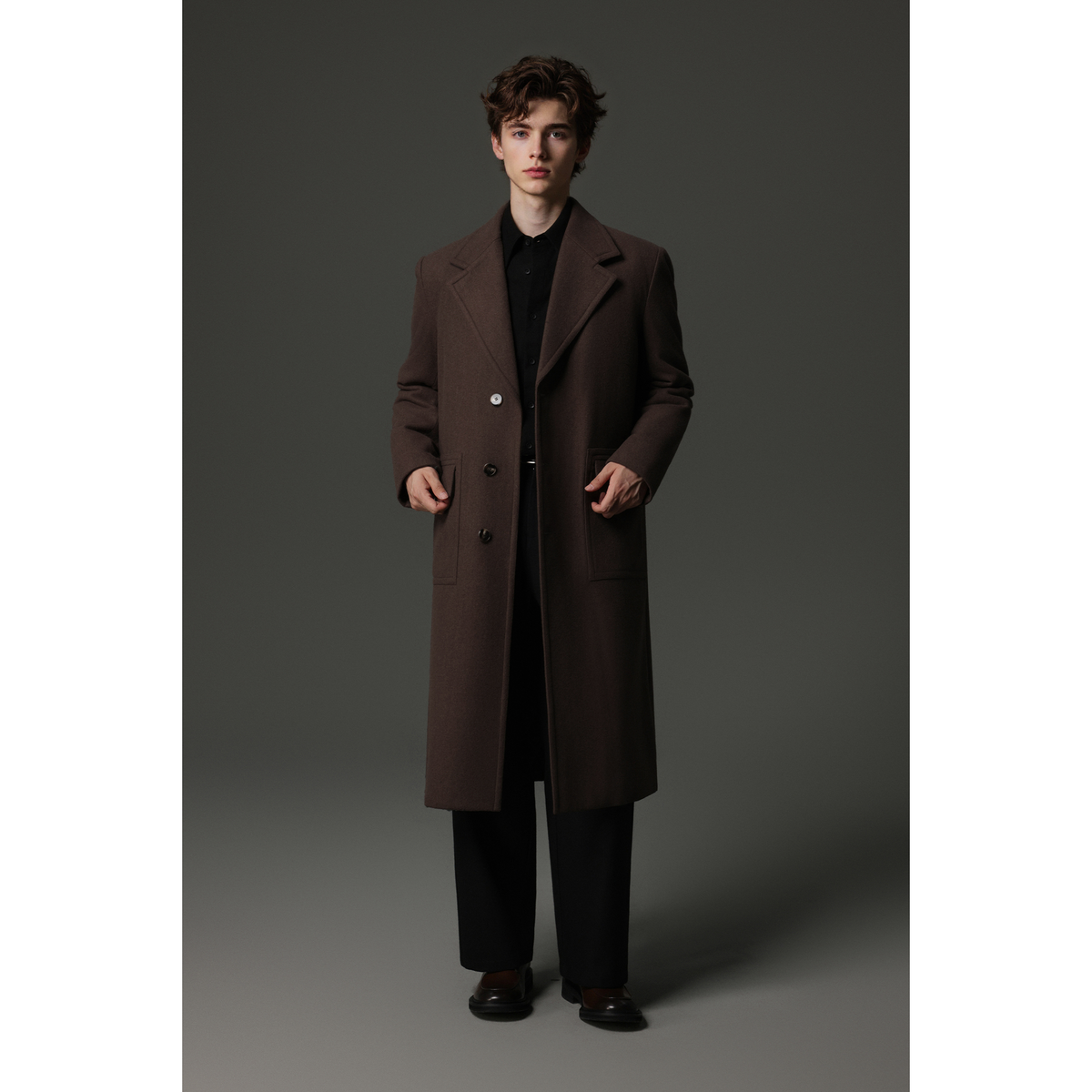 w2x商务休闲外套秋冬季加厚羊毛呢大衣男装长款西装过膝风衣翻领