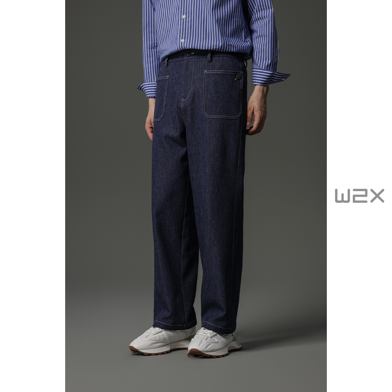 工字扣装饰休闲裤牛仔风格长裤