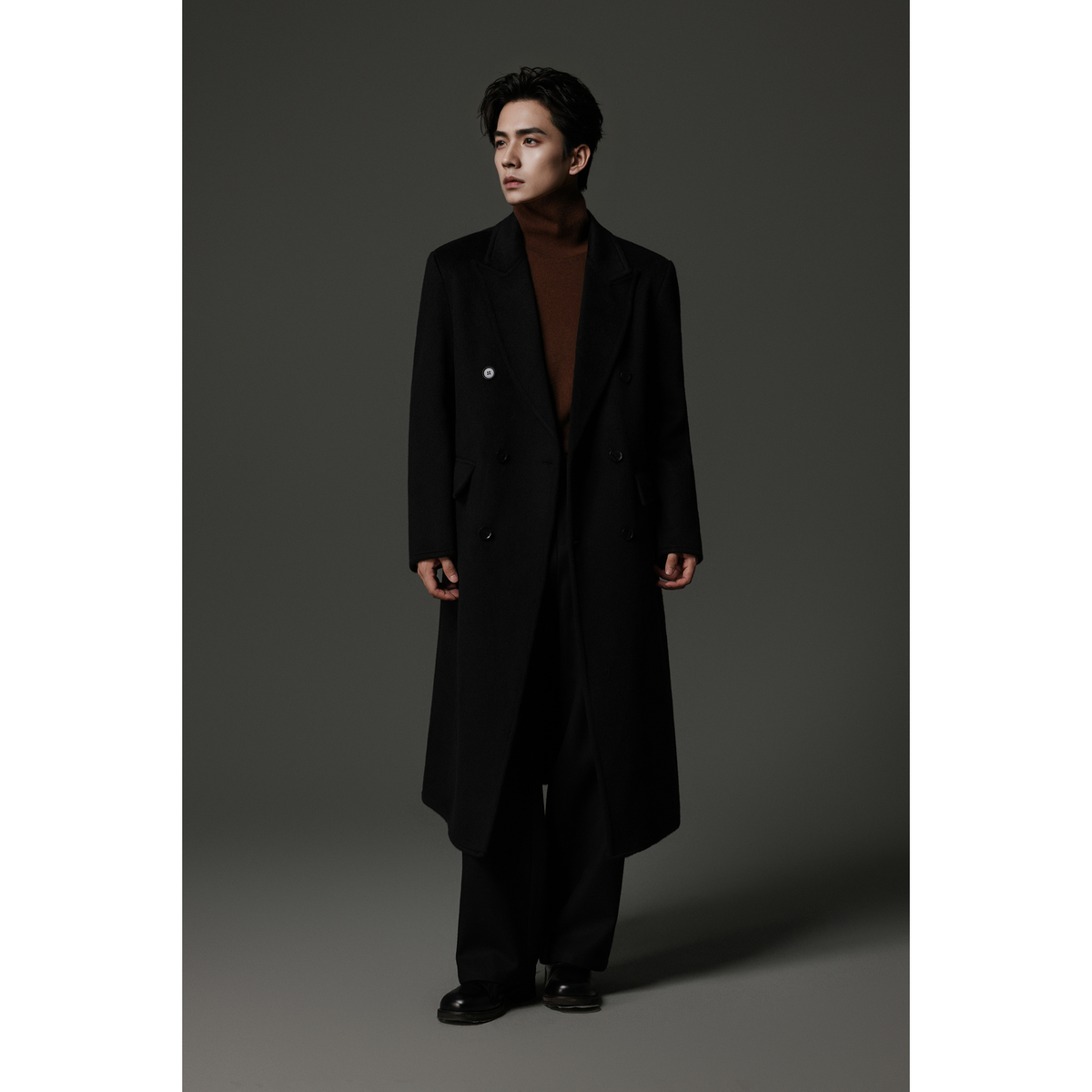 w2x高端双面呢100%全羊毛呢大衣秋冬季男士加厚男装过膝风衣外套