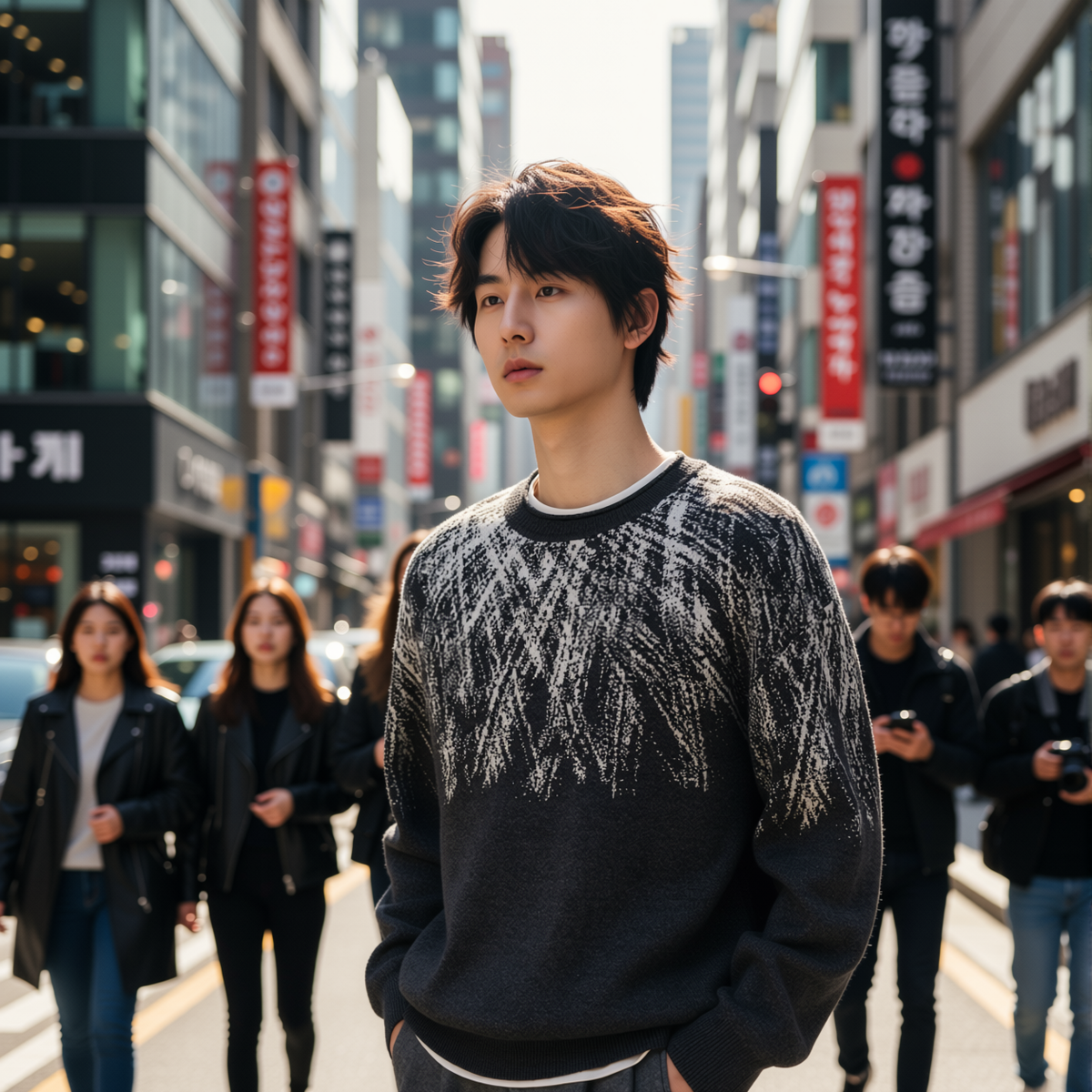 w2x圆领针织衫帅气男士秋冬季新款加厚长袖打底上衣毛呢毛衣青年