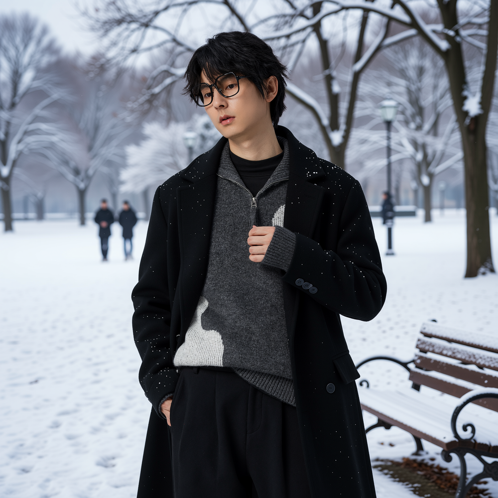 w2x秋冬季毛呢毛衣男士加厚打底衫长袖半拉链内搭针织衫上衣潮牌