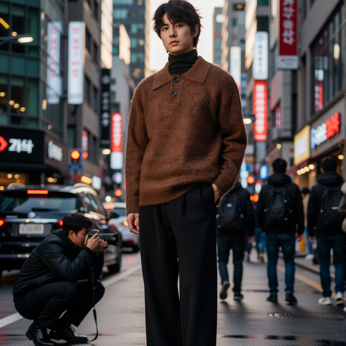 w2x气质帅气男士毛呢针织衫秋冬季新款长袖加厚毛衣内搭保暖打底