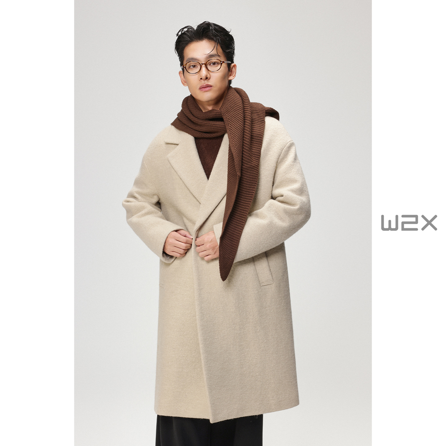 加厚羊驼毛单面羊毛呢大衣男