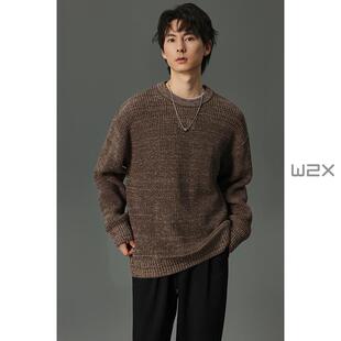圆领设计感阔形毛衣男痞帅高级感慵懒风针织衫 w2x2024秋冬季 新款