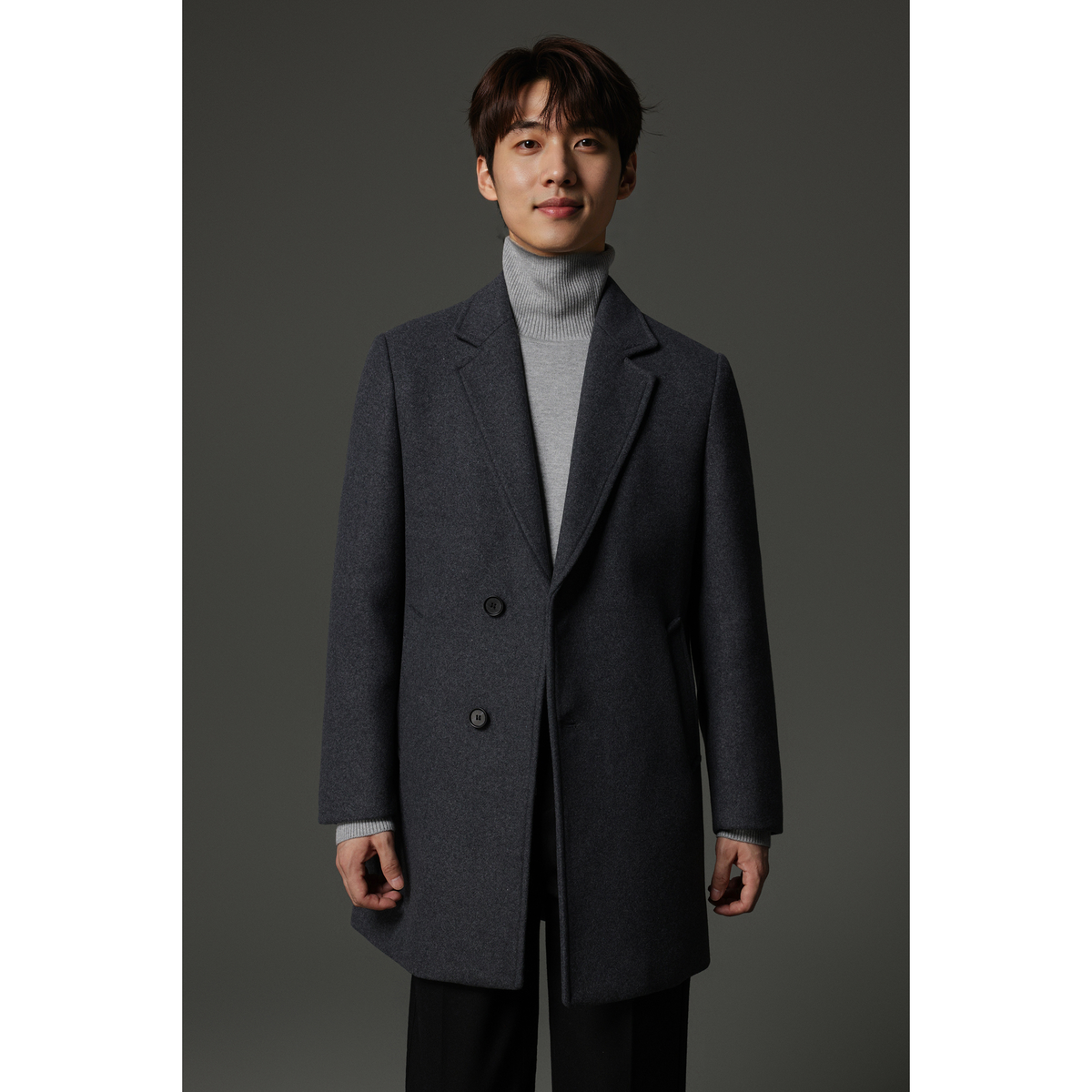 W2X2025 新款韩版中年男装冬款风衣 中长款双面呢毛呢大衣外套