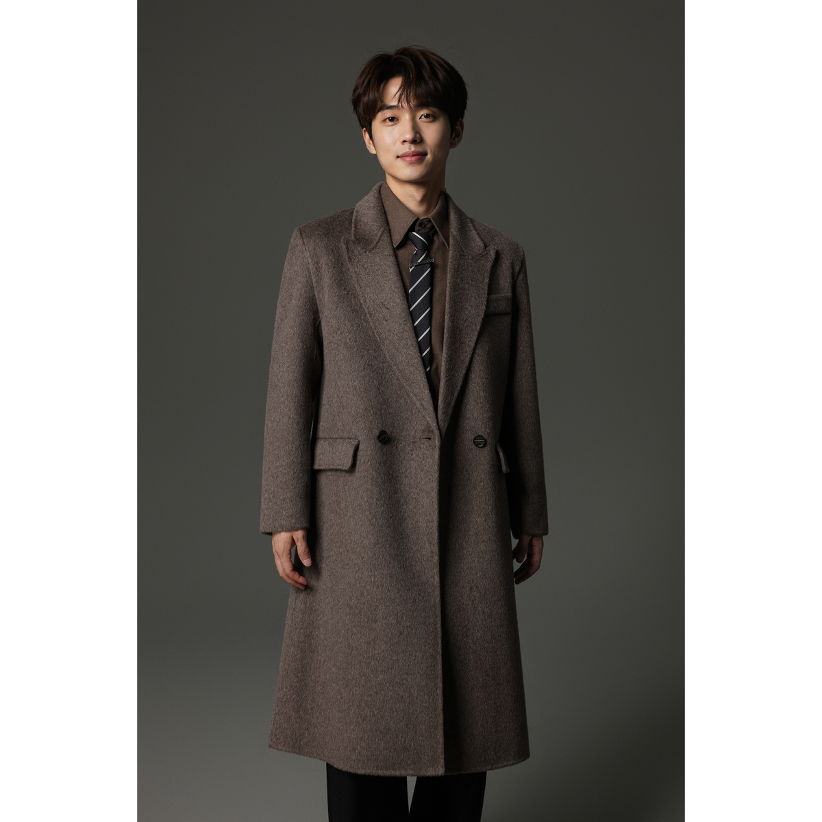 W2X高级感英伦风男士秋冬款风衣加厚短款纯毛毛呢大衣外套男装