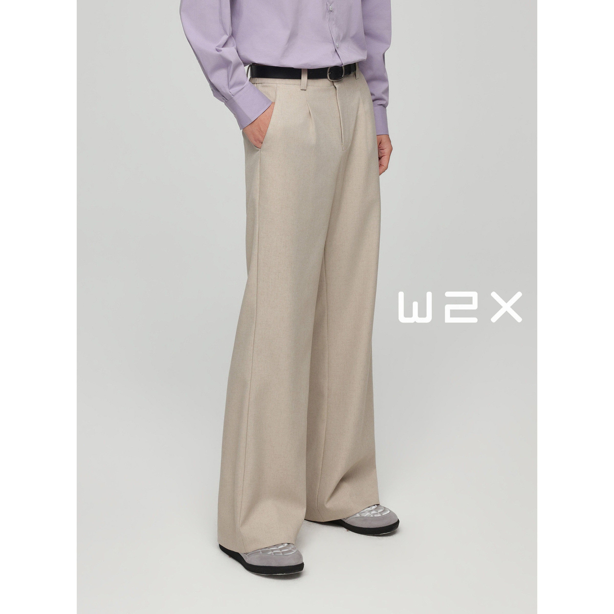 w2x2026春季新款直筒宽松微喇叭休闲裤垂坠感青年百搭西装长裤子