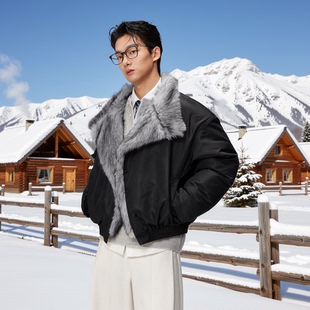 w2x潮牌冬季毛领棉服夹克短款棉衣加厚款夹棉质感座山雕外套男款