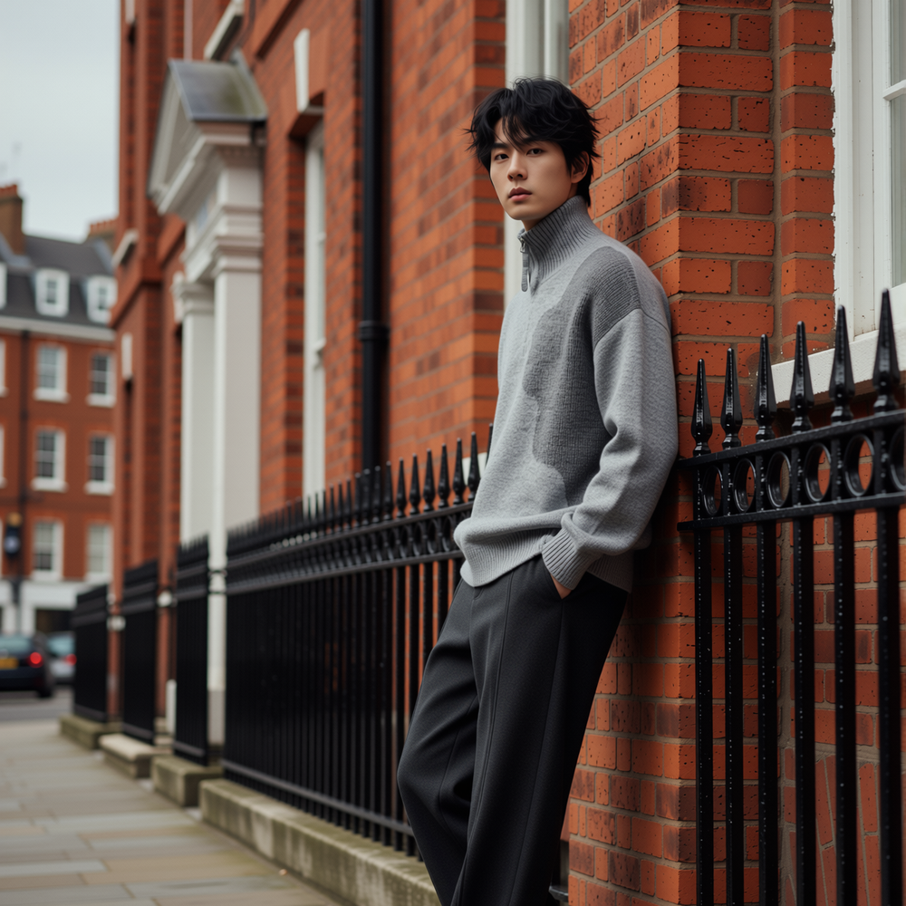 w2x男士毛衣半拉链内搭秋冬季毛呢针织衫男装加厚冬装打底衫长袖