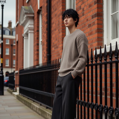 w2x设计感毛呢针织衫宽松男款秋冬季新款长袖加厚男士打底衫毛衣