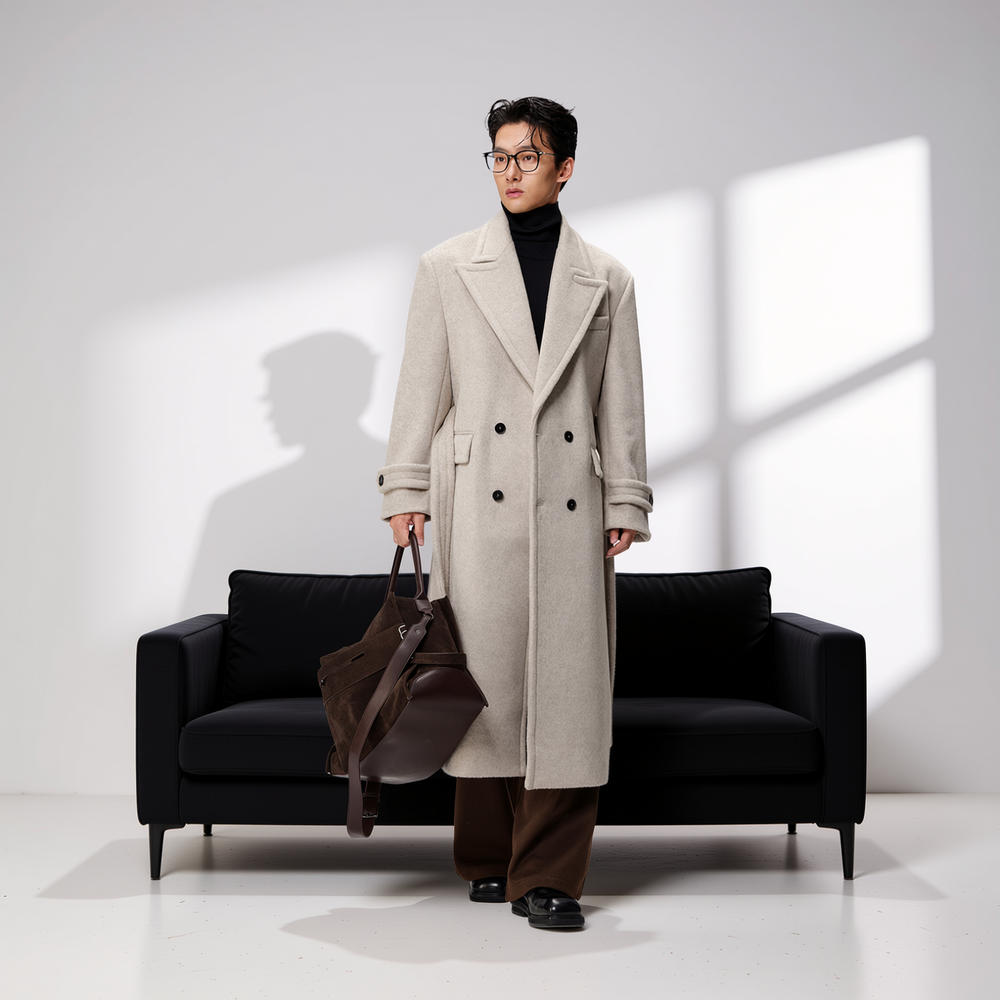 w2x高级感毛呢大衣秋冬季新款外套男装中长款呢子风衣男士冬装潮