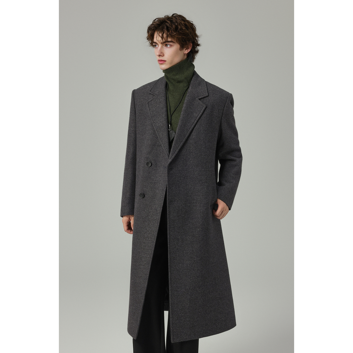 w2x秋冬新款宽松毛呢大衣中长款加厚风衣男士外套设计感男装时尚