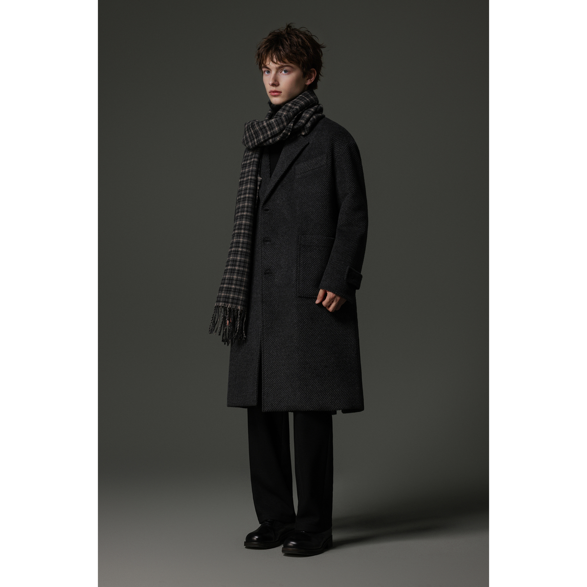 w2x加厚款双面呢大衣冬季羊毛男士外套中长款风衣纯色男装廓形潮