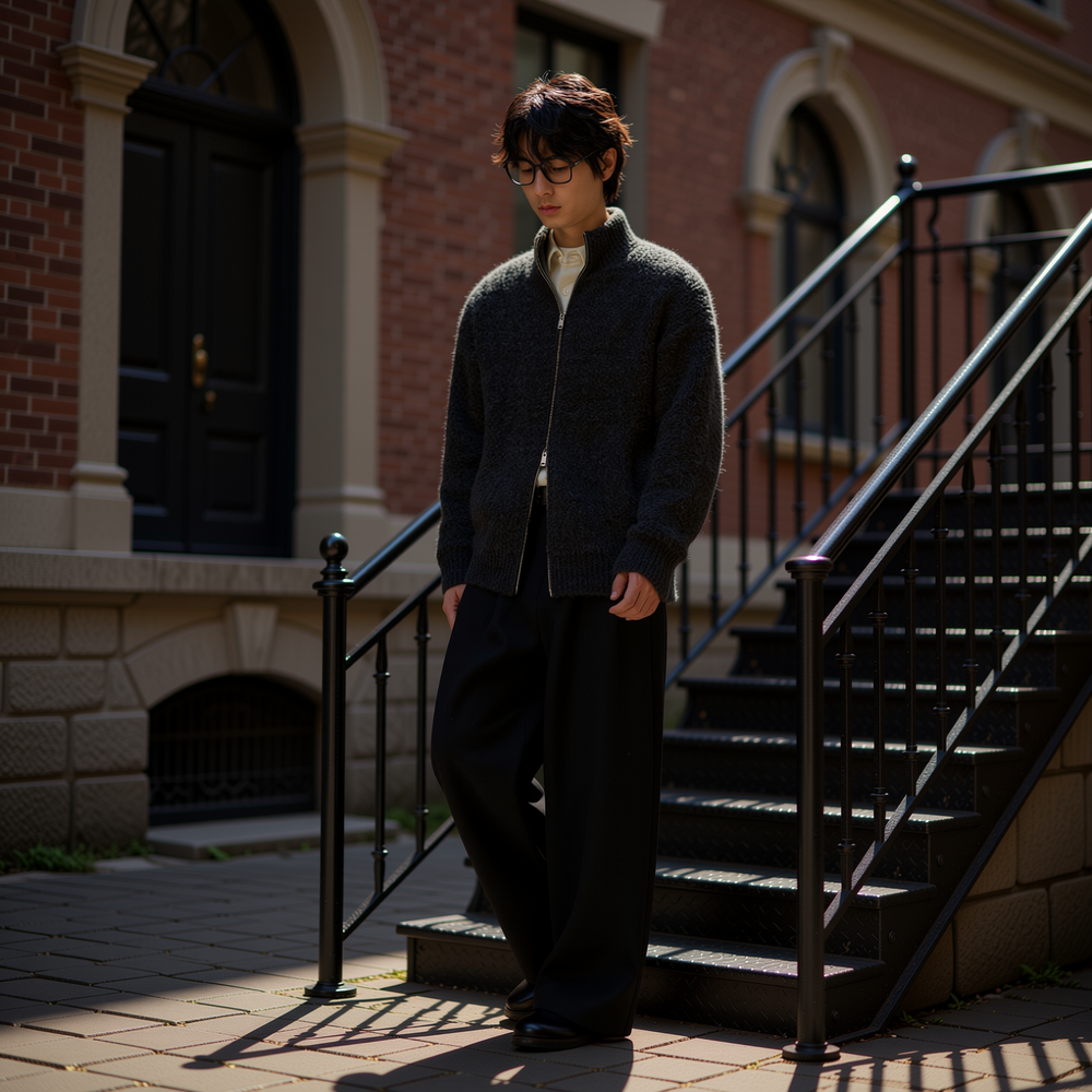 w2x羊毛衫男款秋冬季新款加厚男士上衣双面毛呢针织开衫毛衣外套