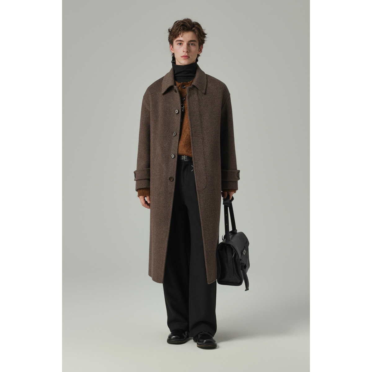 w2x帅气好看秋冬季羊毛呢大衣双面呢子中长款风衣男士外套加厚款