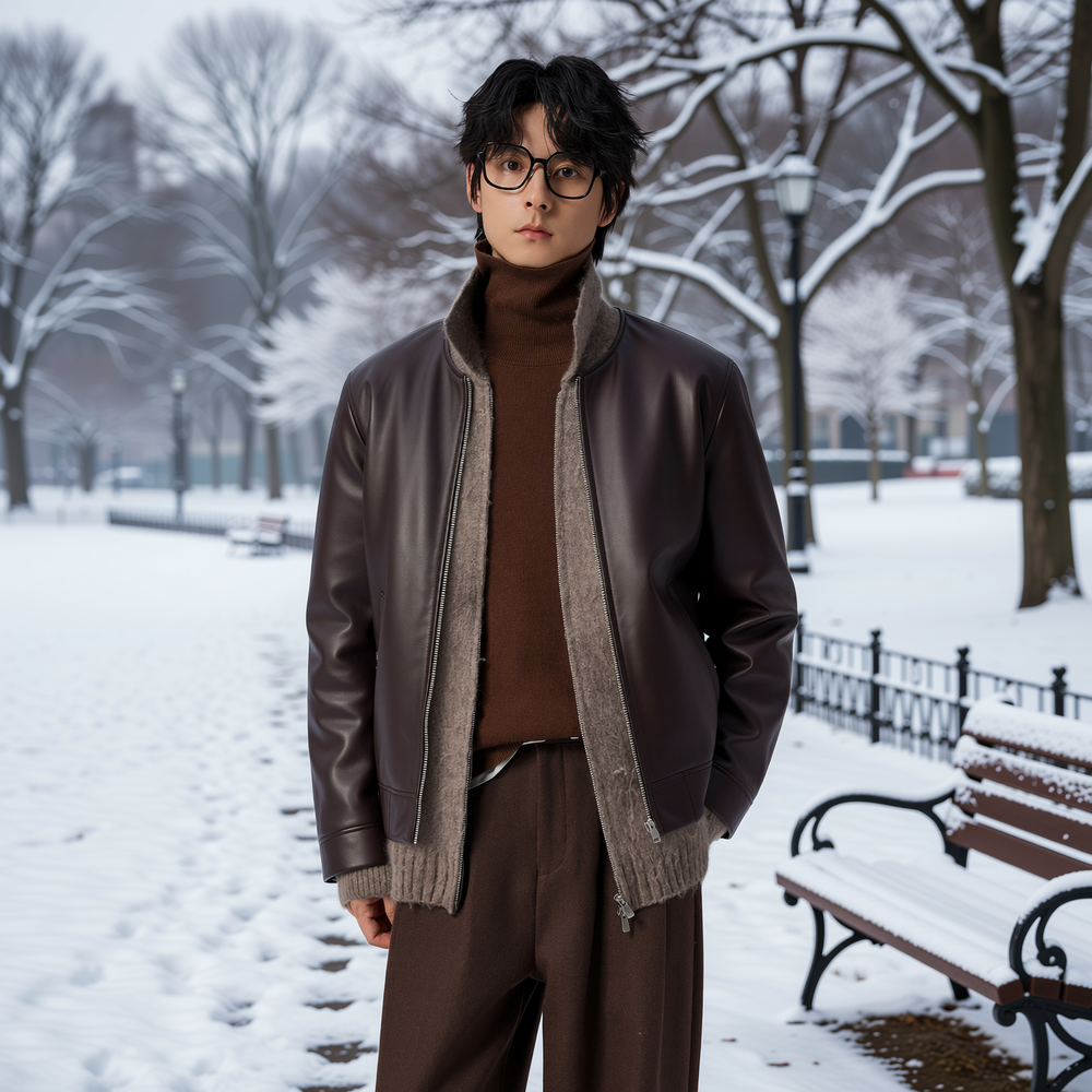 w2x休闲双面毛呢针织开衫秋冬季保暖男士新款加厚款毛衣外套男装