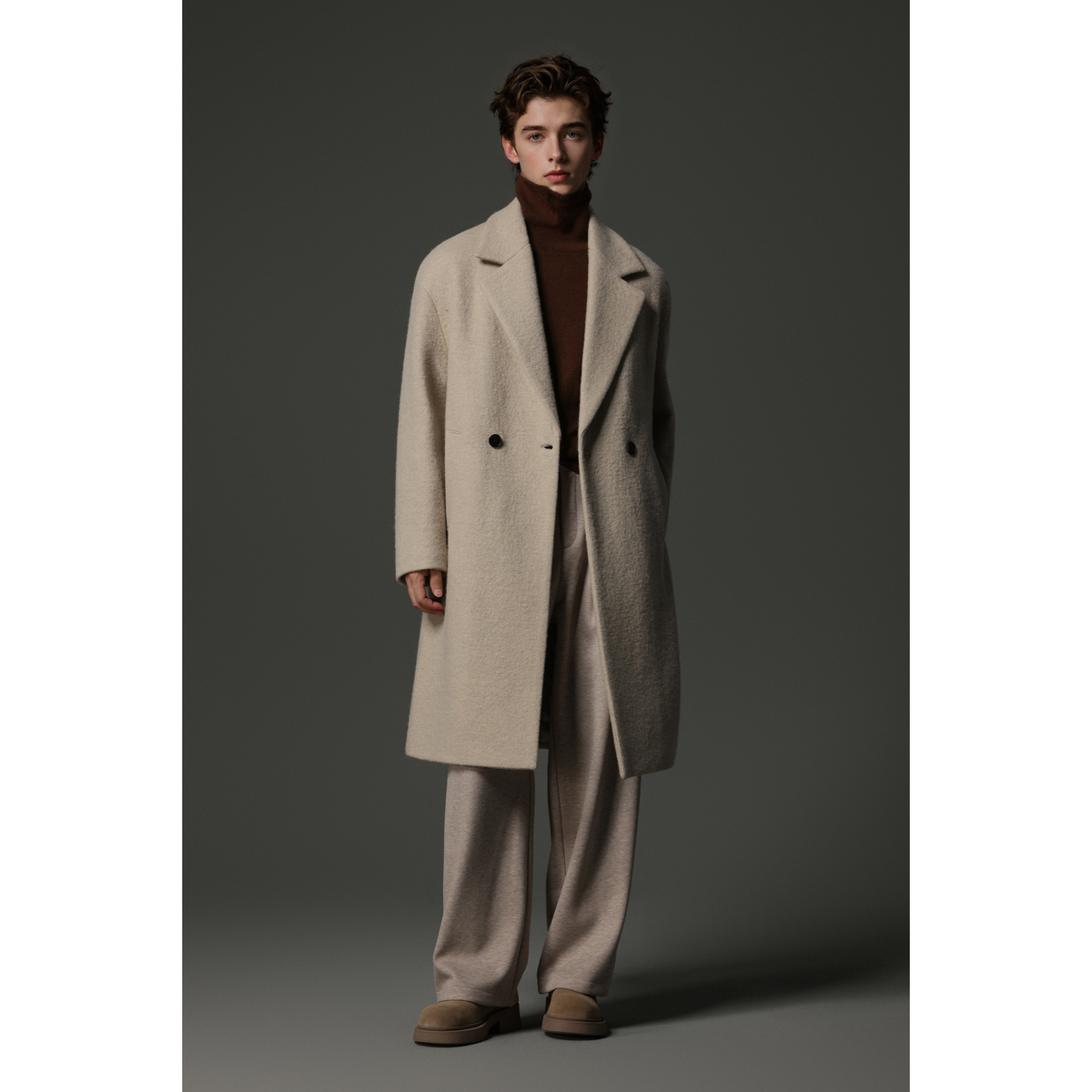 w2x秋冬季新款羊毛双面呢大衣男士加厚羊驼毛外套中长款风衣时尚