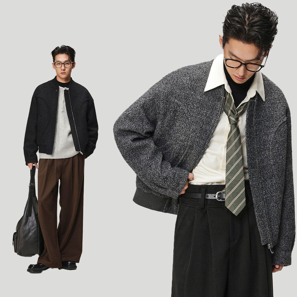 w2x保暖羊毛呢夹克冬装秋冬季男装棒球服短款呢子外套男青年上衣