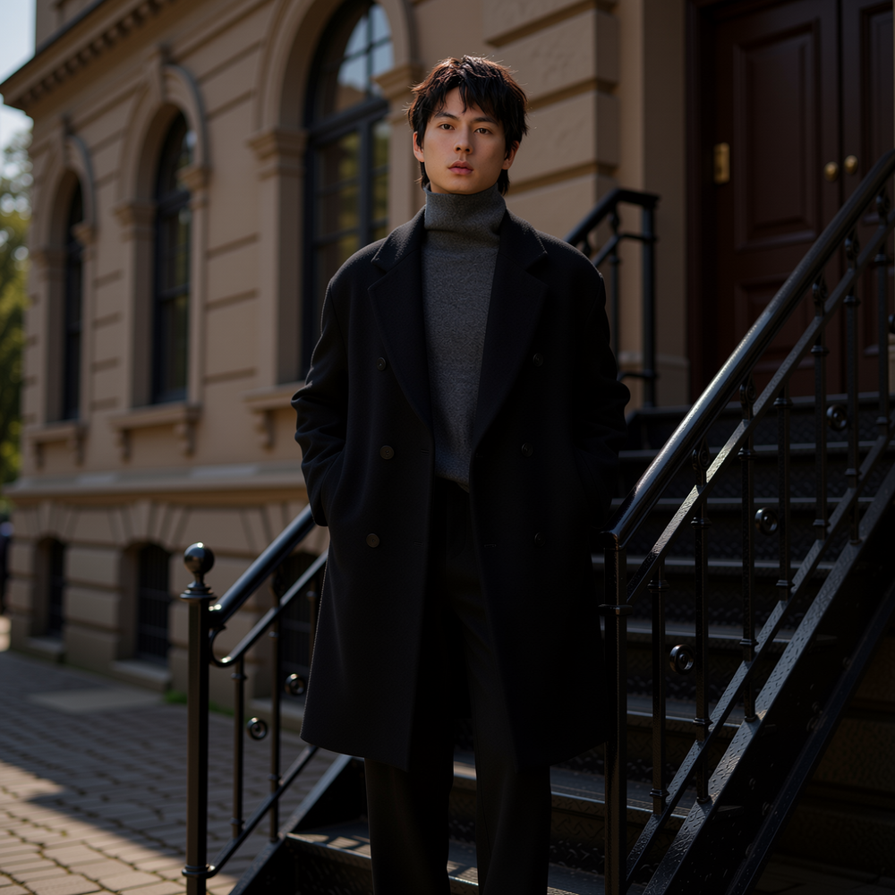 w2x秋冬季羊毛呢大衣男士商务休闲西装外套男加厚呢子风衣中长款