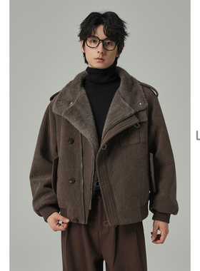 w2x2025冬季座山雕加绒加厚夹克男设计感休闲外套高级感棉服上衣