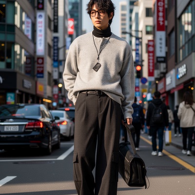 w2x假两件套头羊毛针织衫秋冬季新款内搭上衣男士毛衣打底衫男款