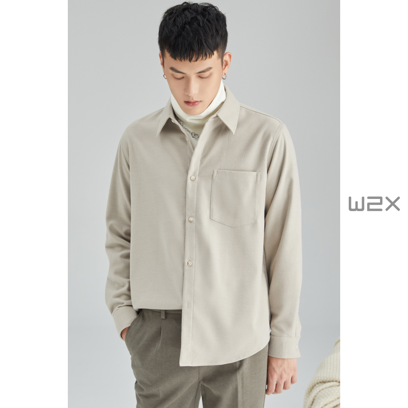 秋冬季加厚双面拉绒长袖衬衫男