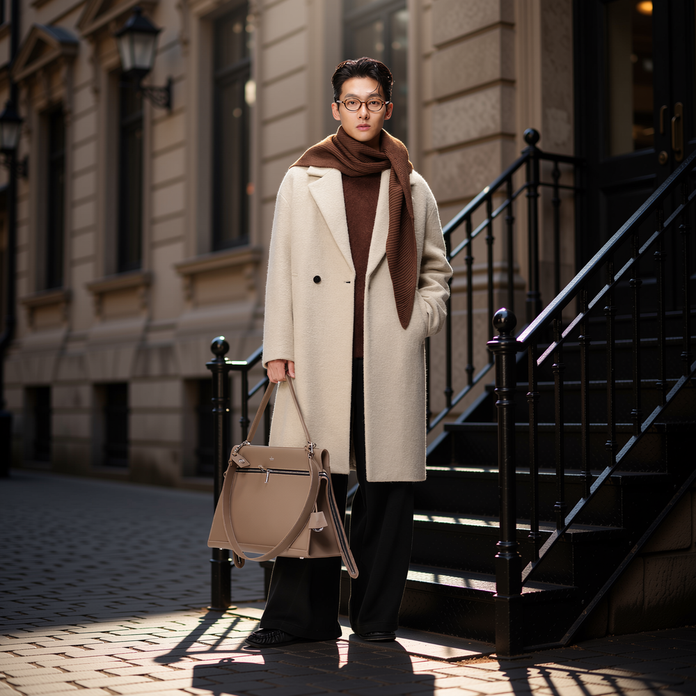 w2x新款羊驼毛冬装男士秋冬季中长款风衣男装外套羊毛呢大衣加厚