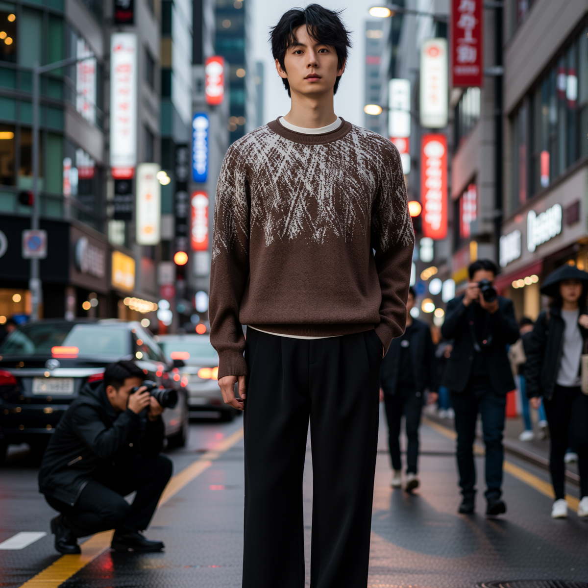 w2x设计感针织衫男士秋冬季新款加厚长袖打底衫男生上衣毛呢毛衣