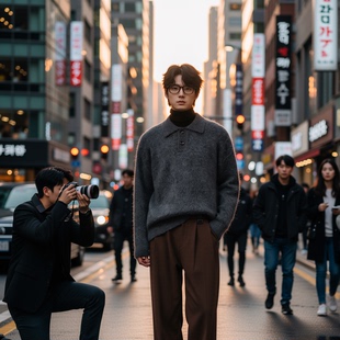 加厚上衣打底长袖 毛呢针织衫 毛线衣内搭男 毛衣高级感冬季 w2x男士