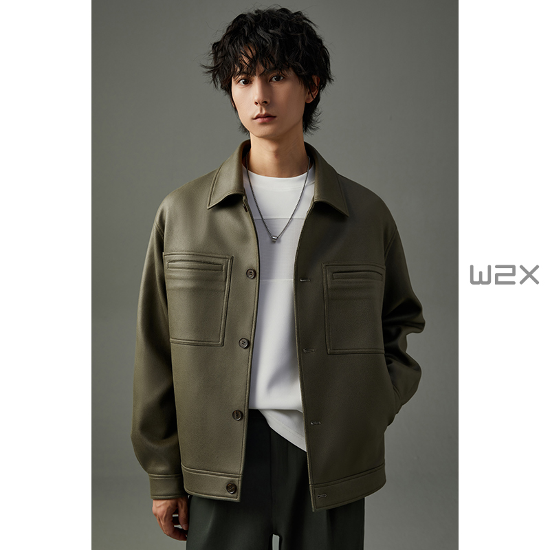 w2x春秋季美式复古皮衣男高级感痞帅休闲PU夹克外套时尚秋装上衣