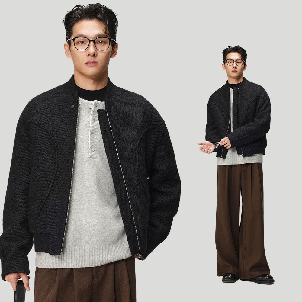 w2x羊毛呢夹克男士呢子外套秋冬季男装男青年上衣冬装棒球服短款