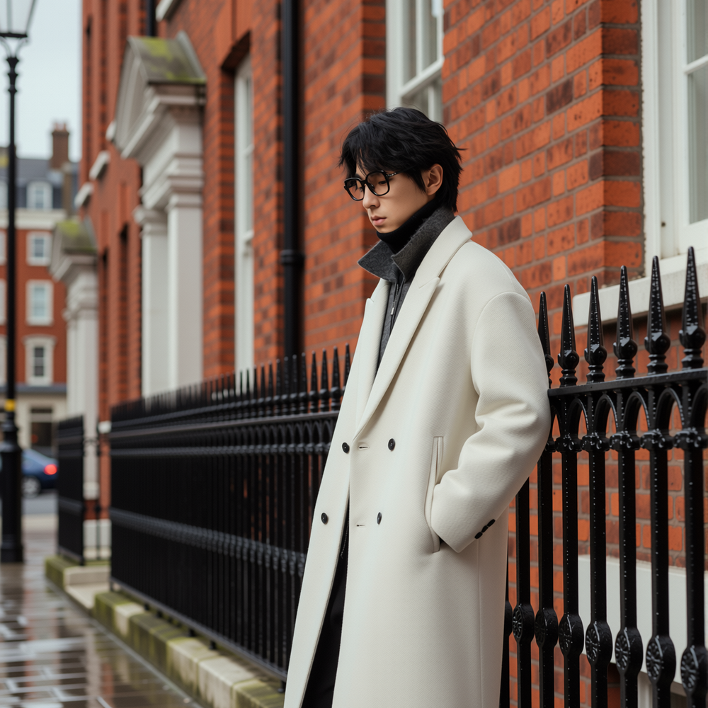 w2x轻奢毛呢大衣男秋冬季新款加厚外套中长款风衣老钱双面呢冬装