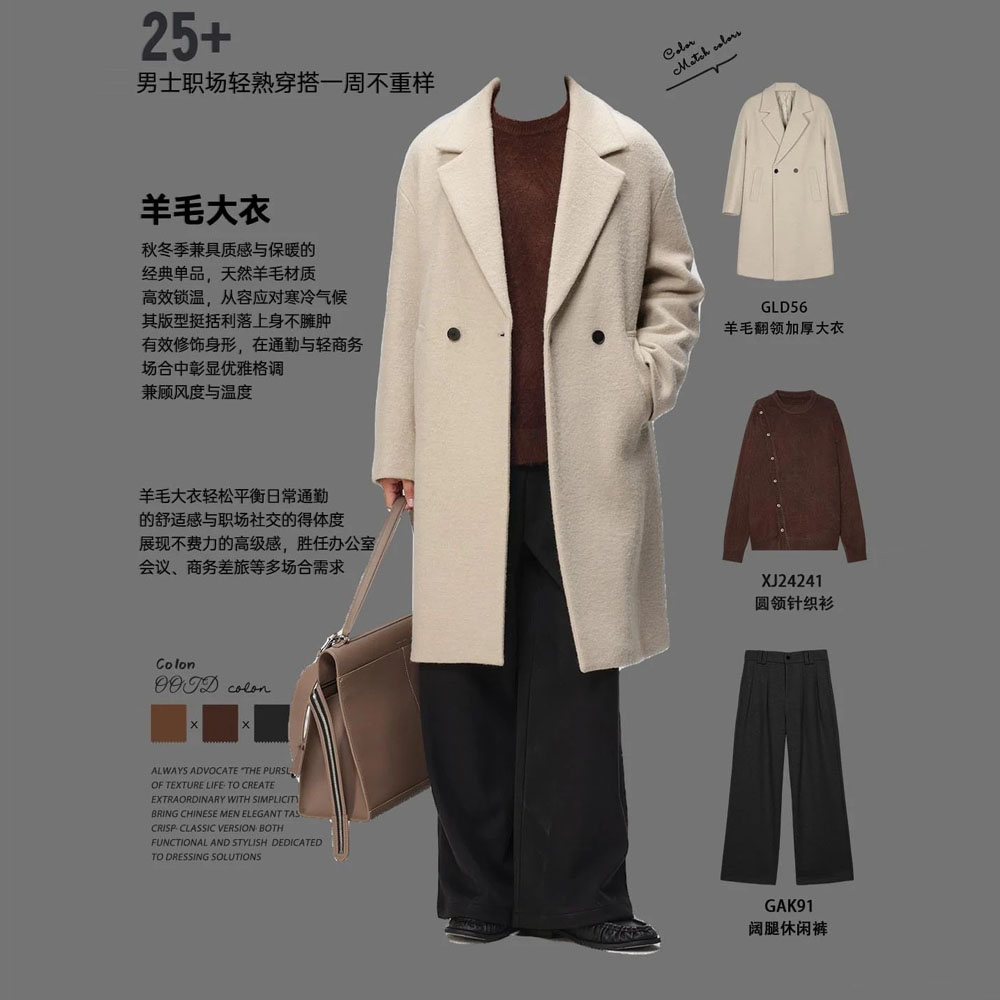 w2x秋冬季轻熟羊毛大衣男士中长款风衣男加厚羊驼毛冬装外套呢子