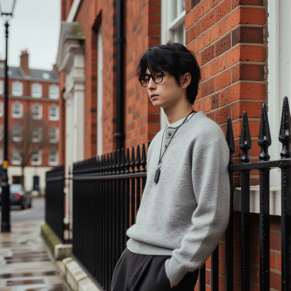 w2x亨利领羊毛针织衫秋冬新款男士假两件男毛衣保暖打底内搭上衣