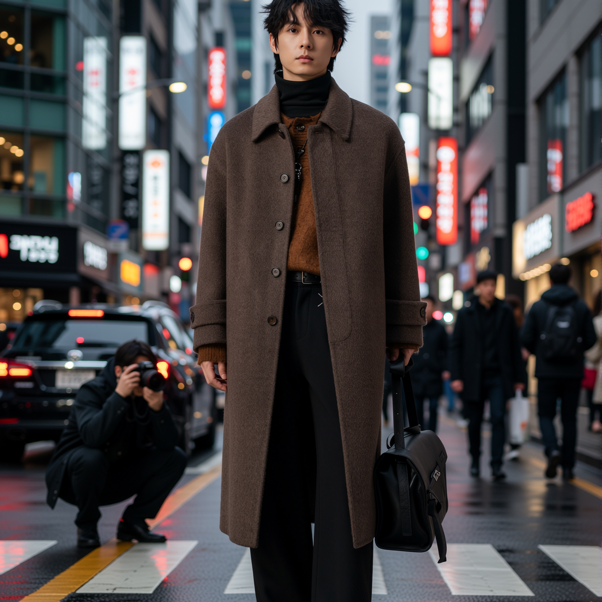 w2x高级感羊毛呢大衣加厚秋冬季双面呢外套男装中长款风衣男冬装