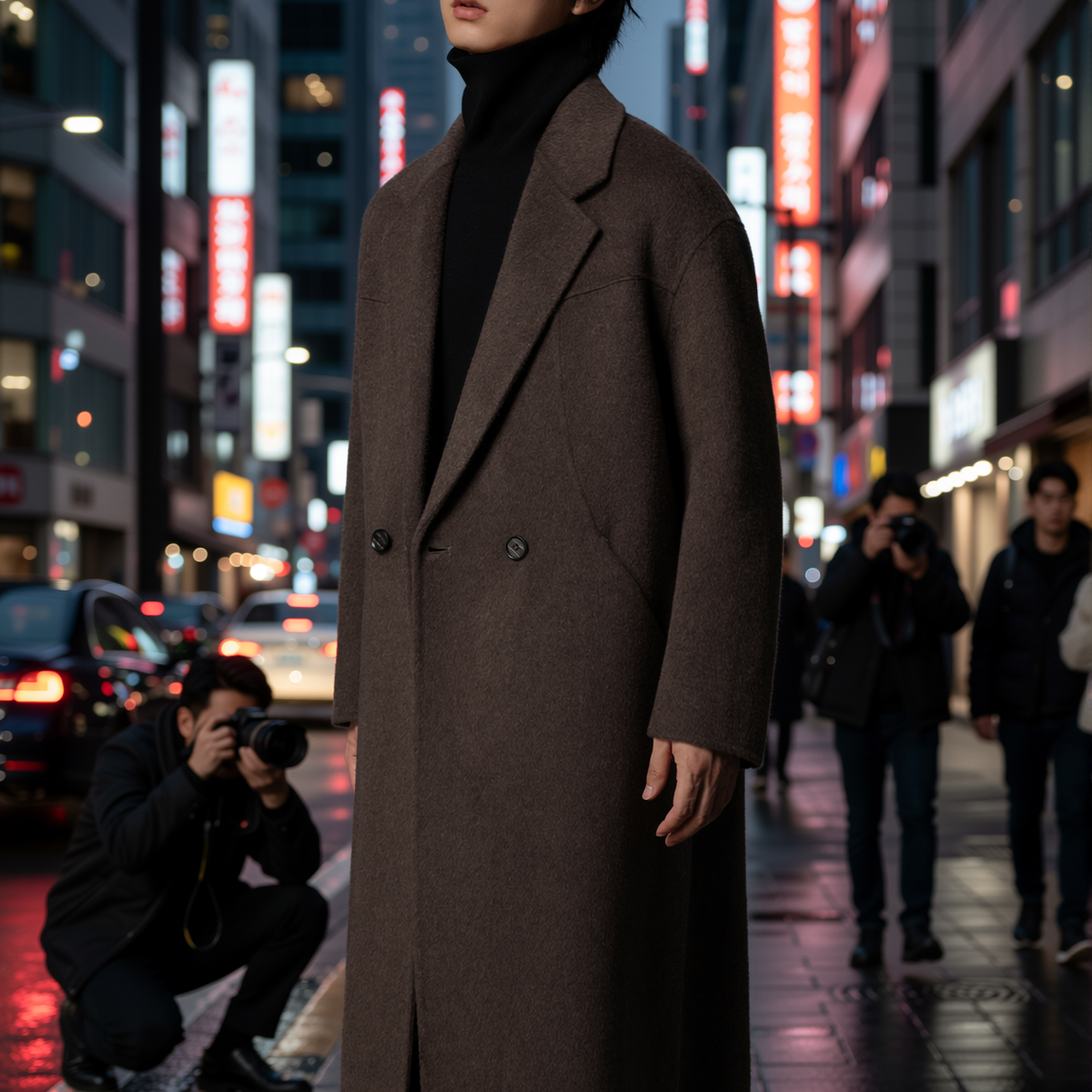 w2x双面羊毛呢大衣极简风秋冬季新款加厚中长款西装外套男士风衣