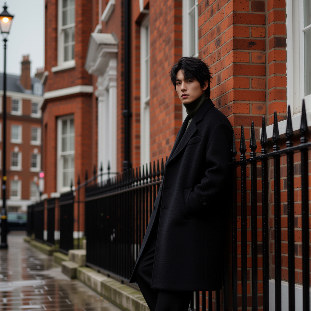 w2x帅气双面羊毛呢大衣男士休闲西装中长款风衣冬装外套男装时尚