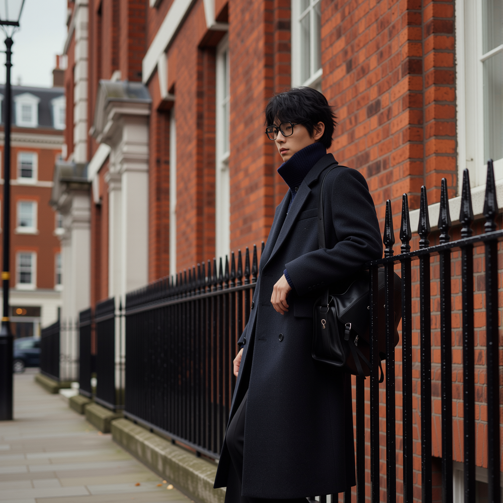 w2x秋冬季男士羊毛呢大衣新款风衣中长款加厚外套双面呢男款保暖