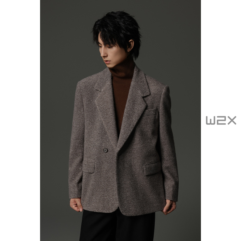 圈圈呢加厚毛呢西装男