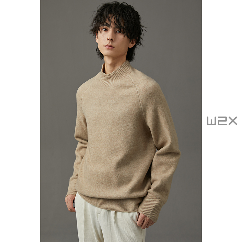 w2x冬季加厚半高领羊毛衫男毛衣
