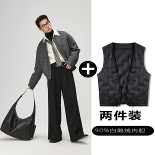 w2x羊毛呢夹克可选90白鹅羽绒服内胆冬季 加厚保暖外套痞帅高级感