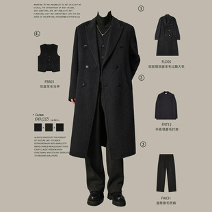 加厚男装 w2x复古美式 中长款 冬季 双面呢风衣 羊毛呢大衣外套男西装