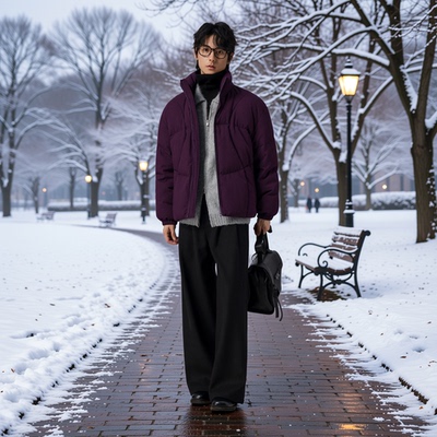 w2x冬季90鸭绒羽绒服设计感男士保暖面包服男装轻薄冬装加厚外套