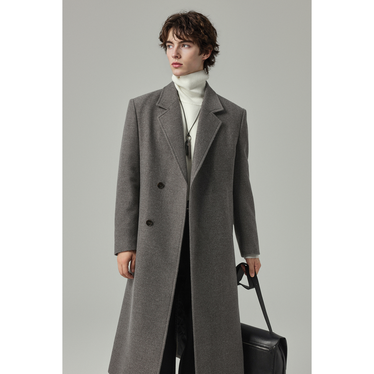 w2x高级感毛呢大衣秋冬季新款加厚外套男士中长款风衣纯色男装潮