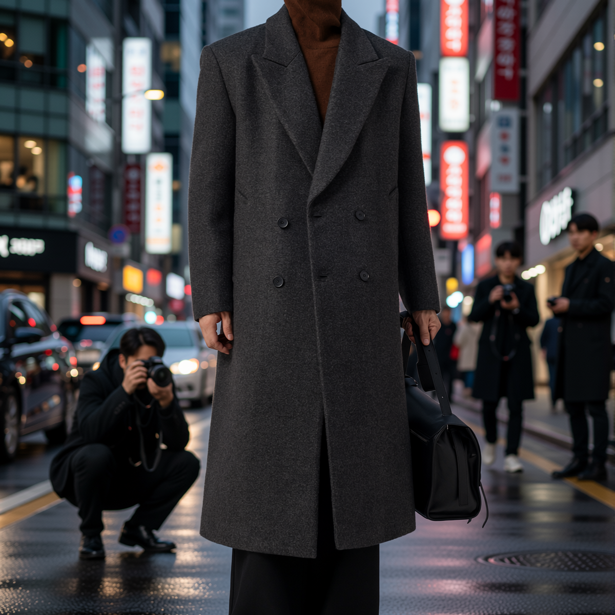 w2x轻熟风毛呢大衣秋冬季新款男士外套西装加厚呢子中长款风衣男