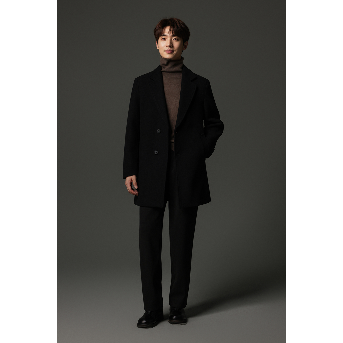 w2x高级感韩版男士冬季风衣 加厚中长款羊毛双面呢呢子大衣外套