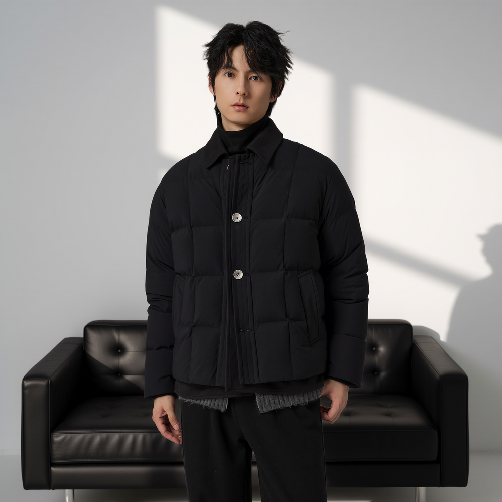 w2x设计感白鸭绒羽绒服冬季新款男士加厚假两件轻薄保暖外套男装