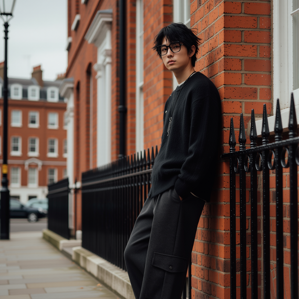 w2x黑色毛呢针织衫男士百搭秋冬季新款长袖打底衫冬装加厚款毛衣