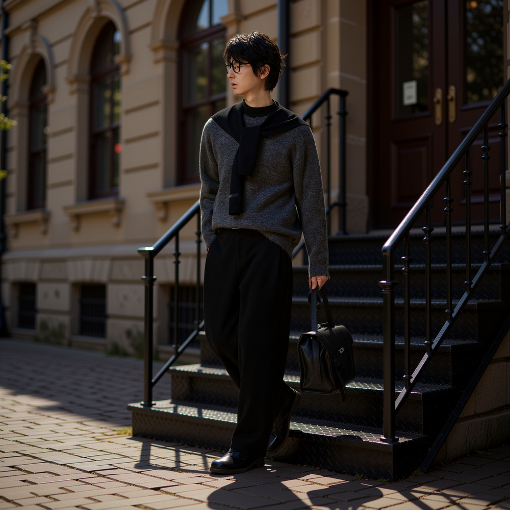 w2x秋冬季防寒毛衣男冬装打底衫时尚双面毛呢针织衫加厚男装内搭