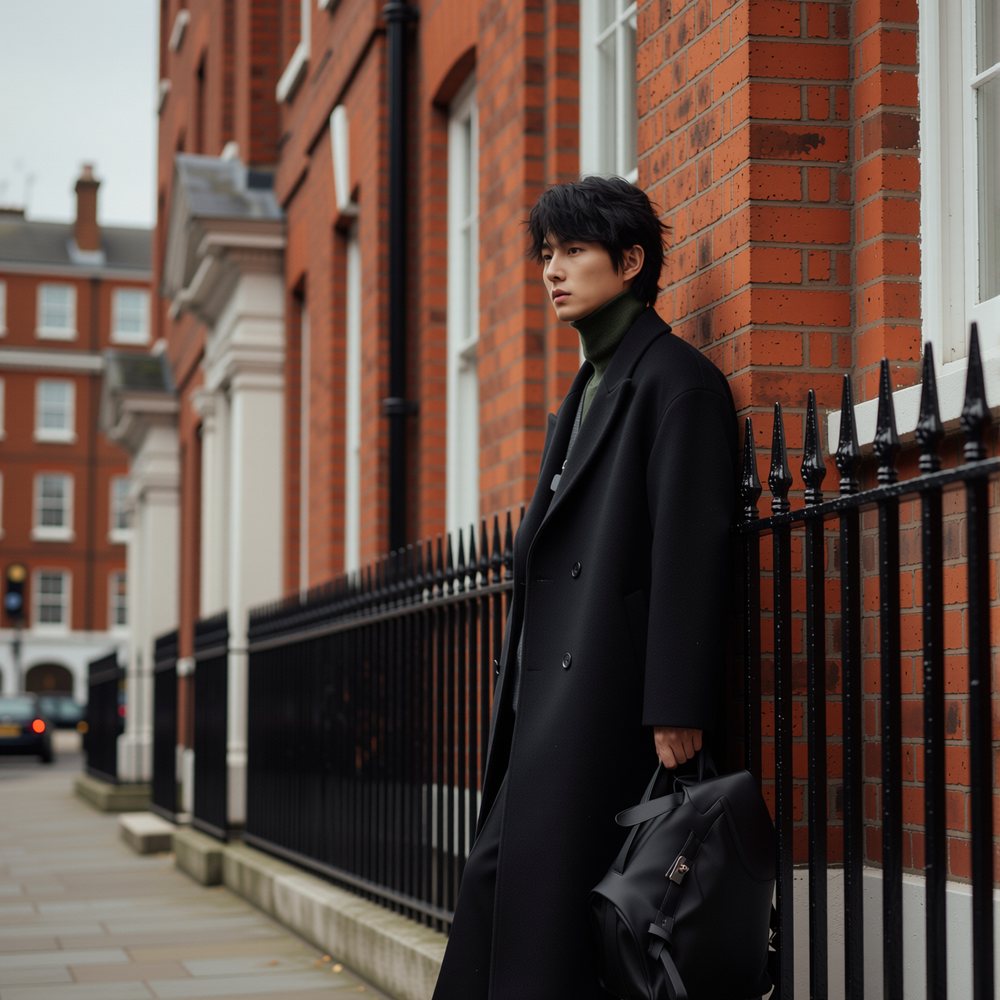 w2x毛呢大衣男士秋冬季新款加厚外套双排扣双面呢冬装中长款风衣